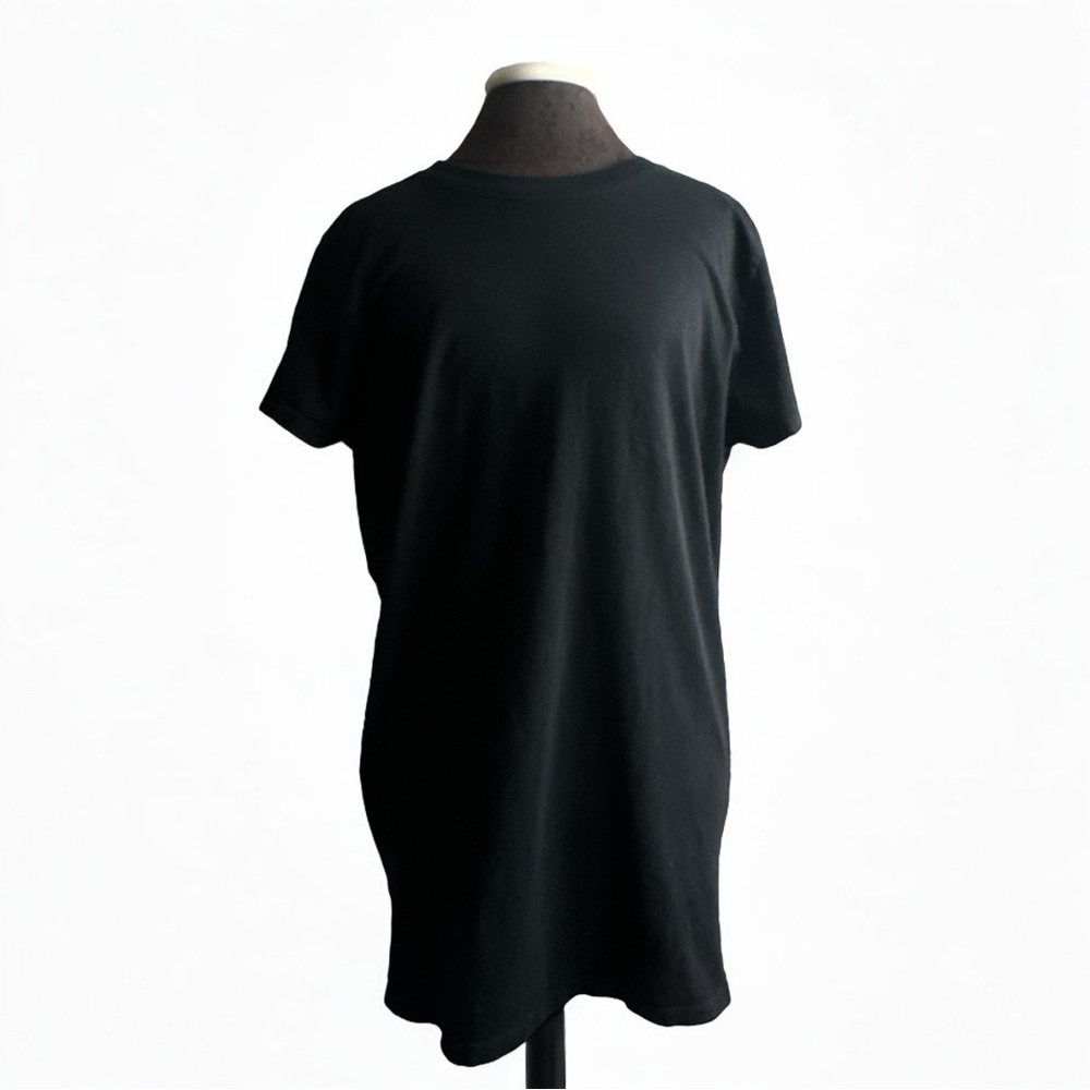 Black crew neck T-shirt dress Tunic with open back and adjustable strap sz SMALL